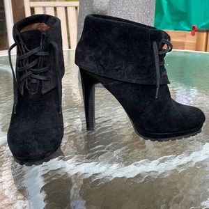 Rosegold brand Black Suede Lace Up Bootie Heels
